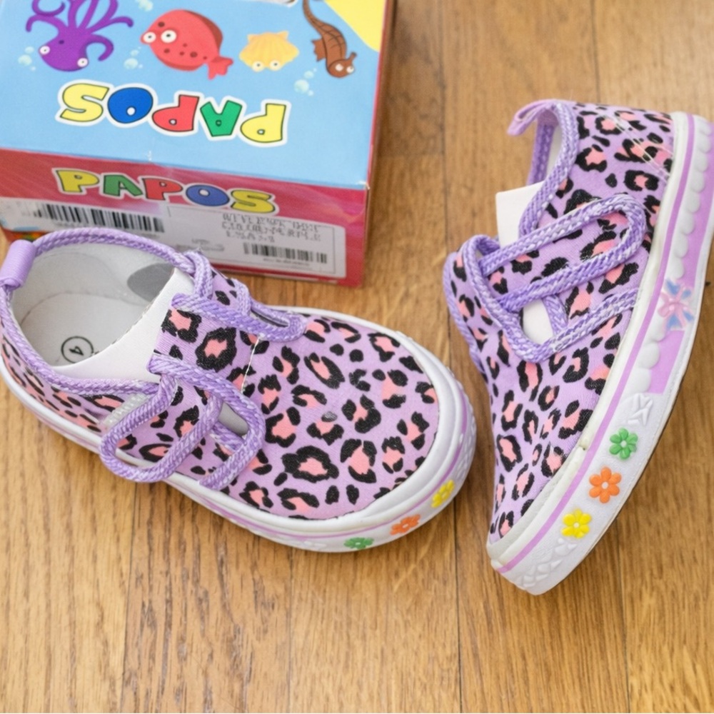 Toddler Girls Purple Cheetah Print Sneakers | Size 4 | New With Tags